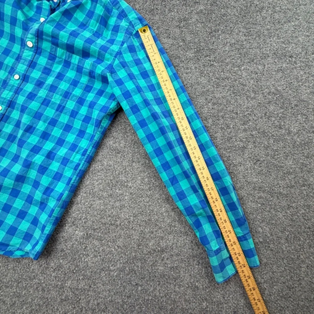 J.Crew Mens Slim Fit Flex Washed Gingham Button Down Shirt Blue Teal Medium